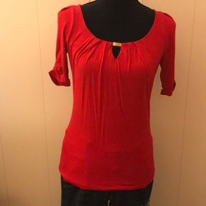 White House Black Market Red Keyhole Blouse - XXS